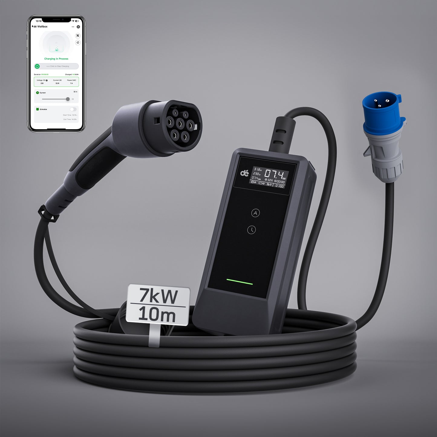 dé Cargador portátil Tipo 2 7,4 kW (32A) monofásico
