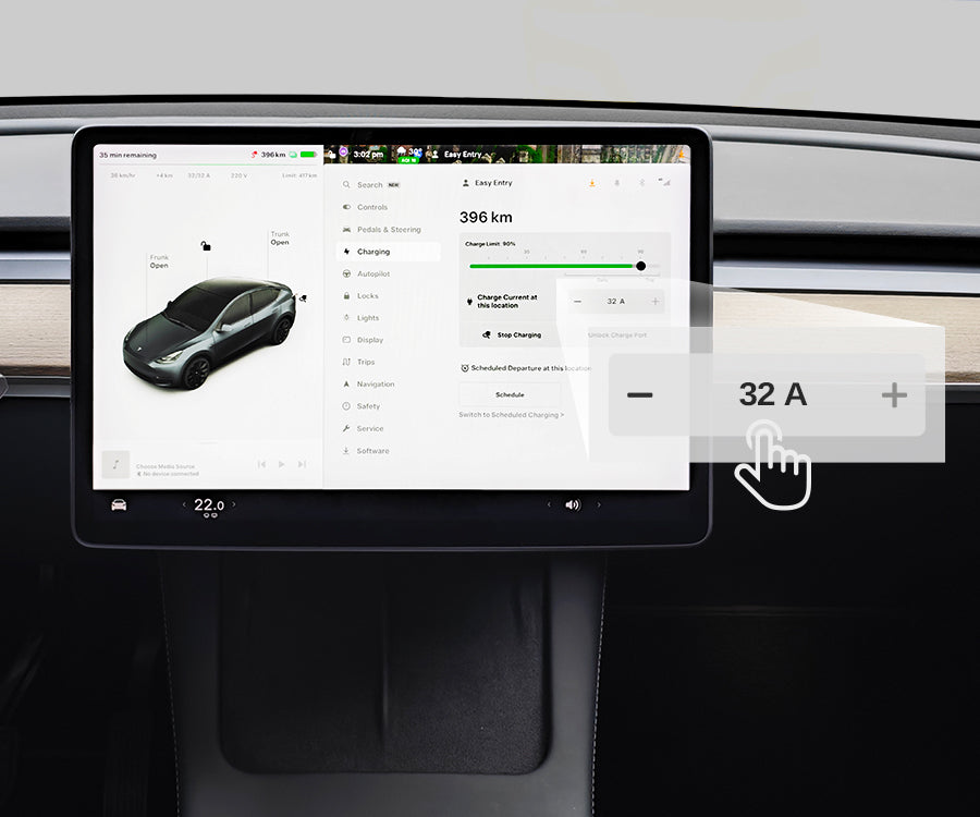 Ajuste de 32A para dé Wallbox 7,4 kW Monofásico Tipo 2 desde la interfaz del coche