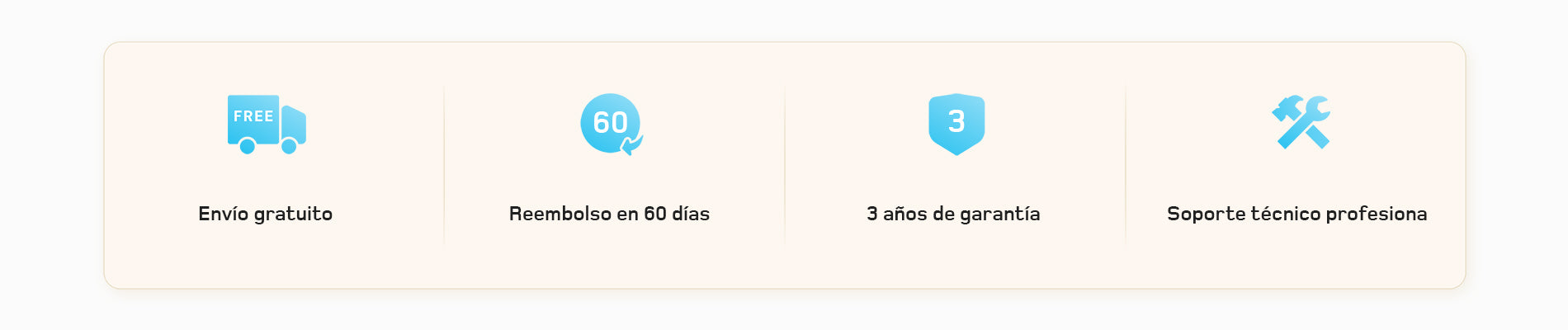 Envío gratuito, devolución en 60 días, 3 años de garantía y soporte técnico